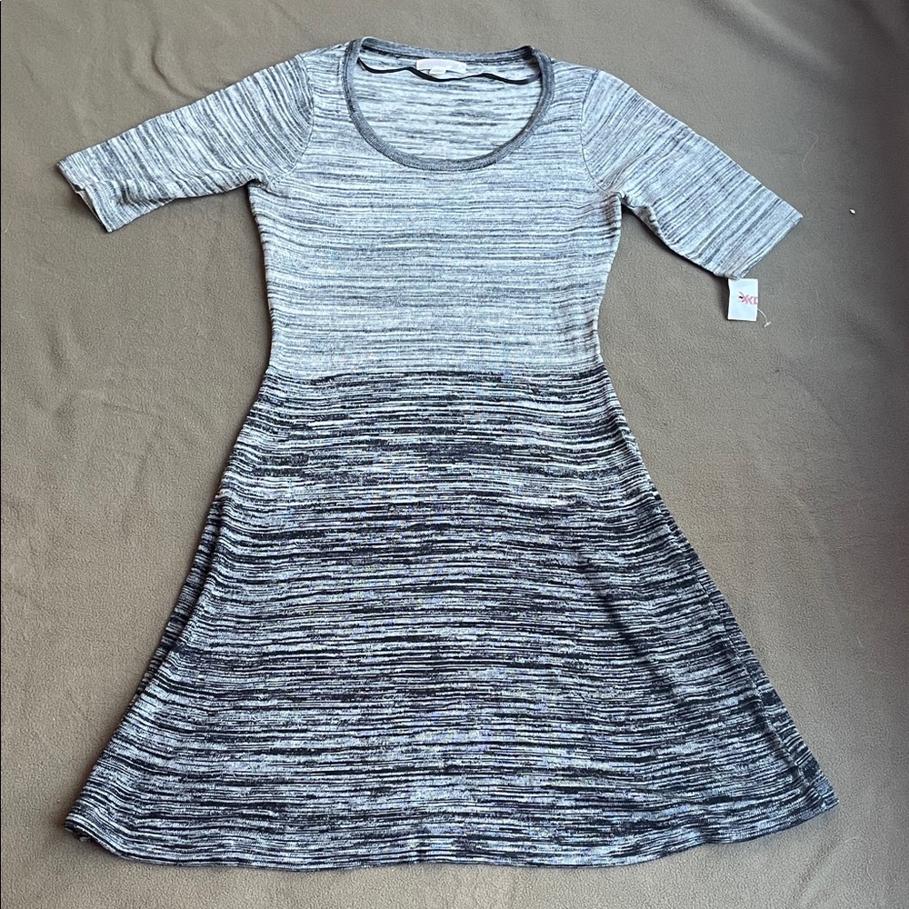 London Times Gray Striped Knit Dress, Small